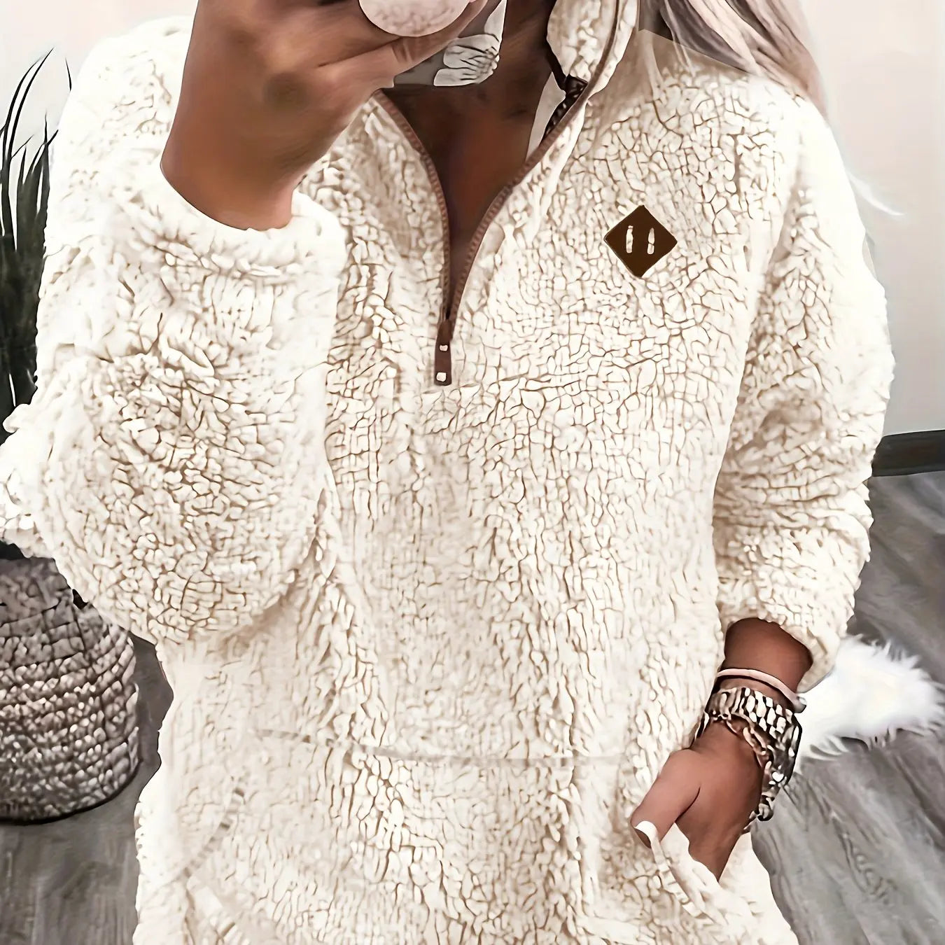 Maddy™ Women’s Fleece Half-Zip Pullover – Cozy Shearling Knit Sweatshirt with High Neck - TARHUS