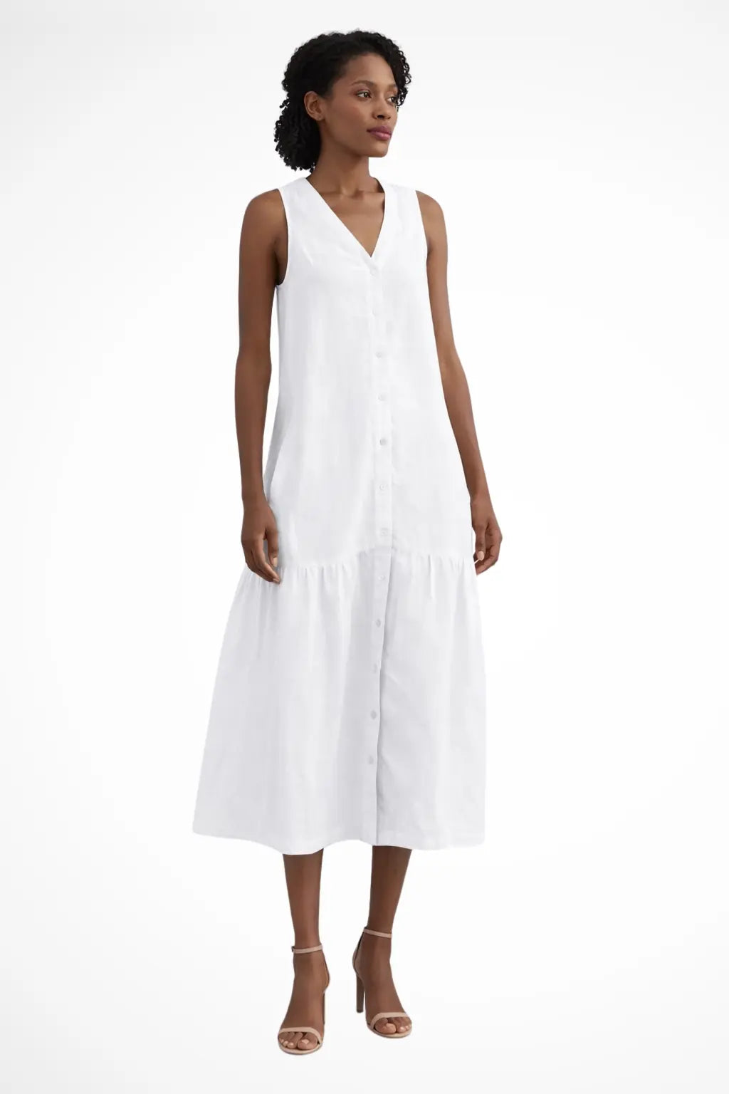 Willa | Women V Neck Sleeveless Button Front Linen Maxi Dress TARHUS
