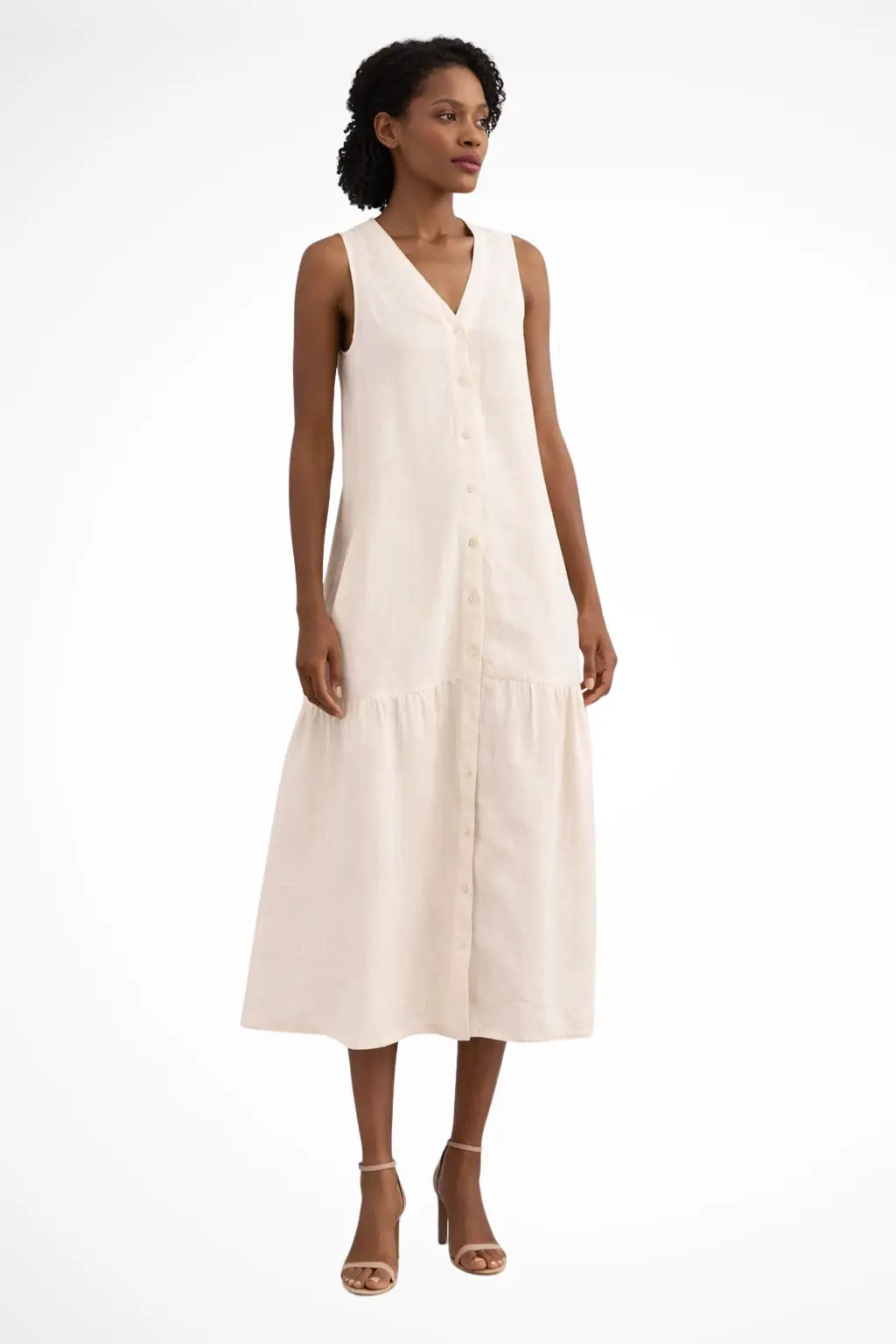 Willa | Women V Neck Sleeveless Button Front Linen Maxi Dress TARHUS