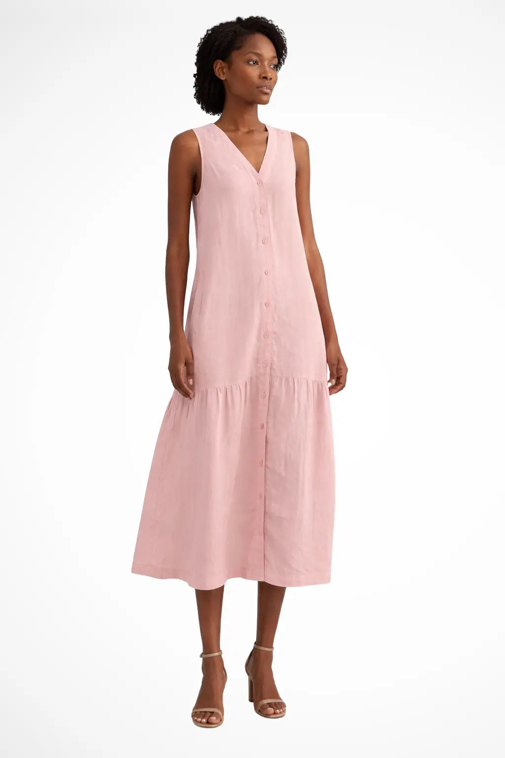 Willa | Women V Neck Sleeveless Button Front Linen Maxi Dress TARHUS