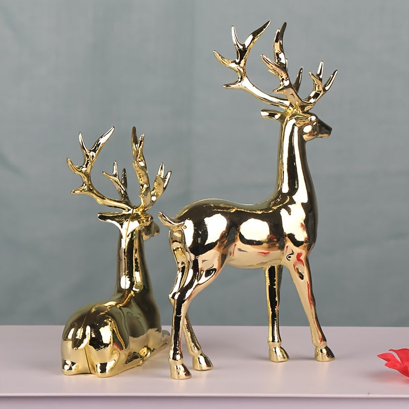 Pair of Golden Reindeer Statues – Elegant Holiday & Year-Round Decor | LuxeDeer TARHUS Home Decor