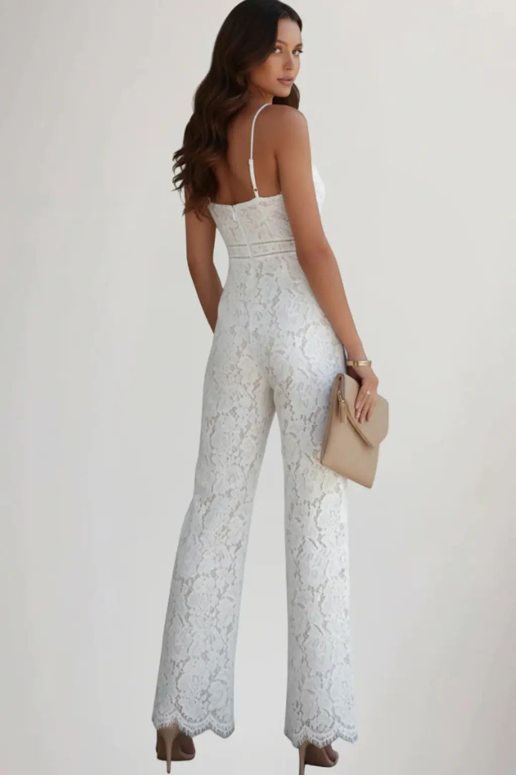 Arabella | Women Lace V Neck Strappy Wide Leg Jumpsuit TARHUS