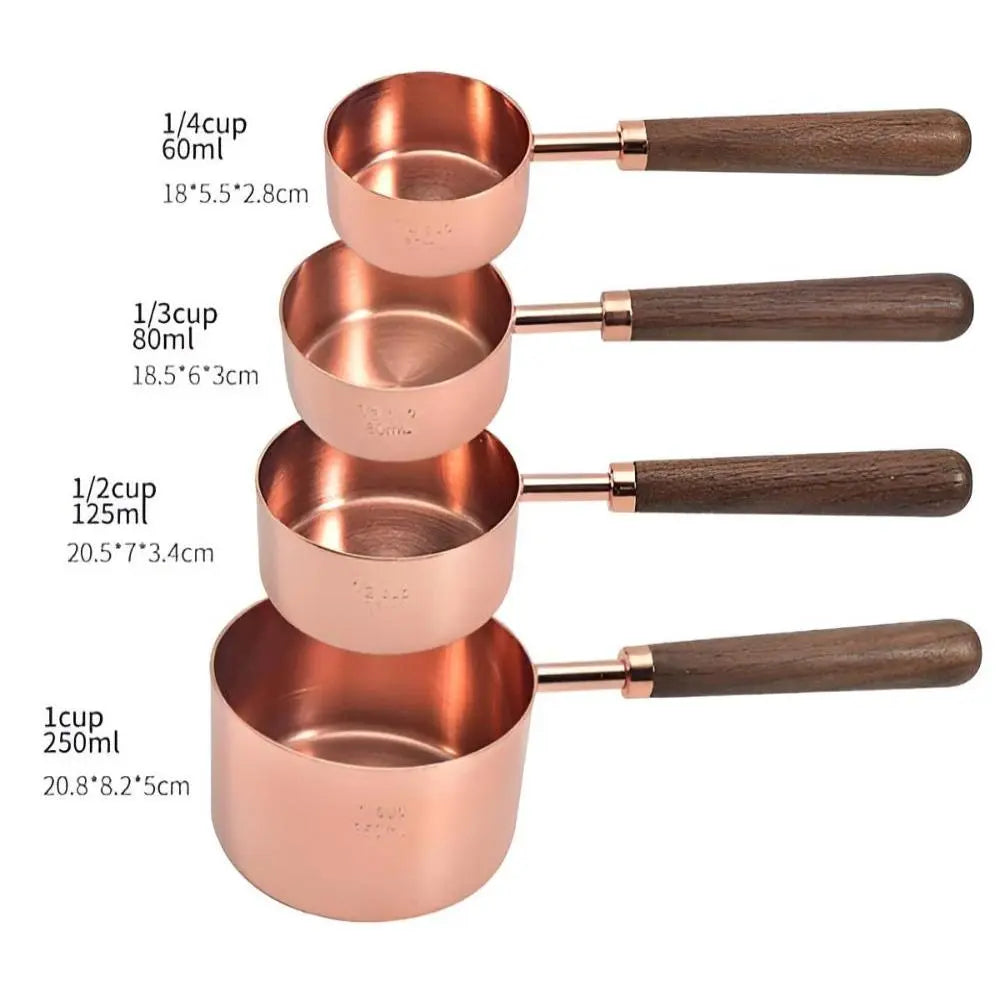 Copper Measuring Set | Cups & Spoons – Walnut Handle Kitchen Tools TARHUS Cooking Utensils