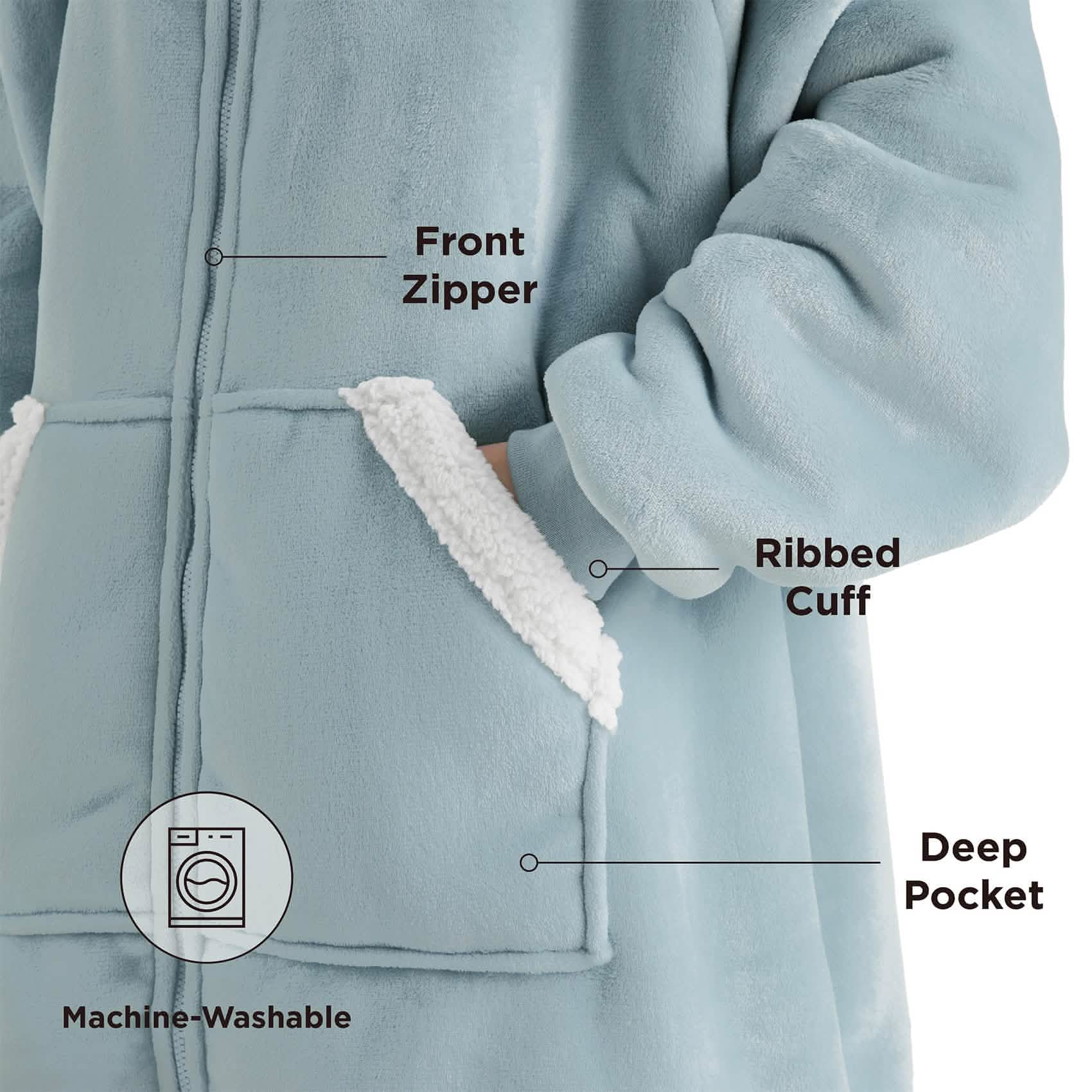 Sherpa Fleece Zippered Short Wearable Blanket Hoodie - TARHUS