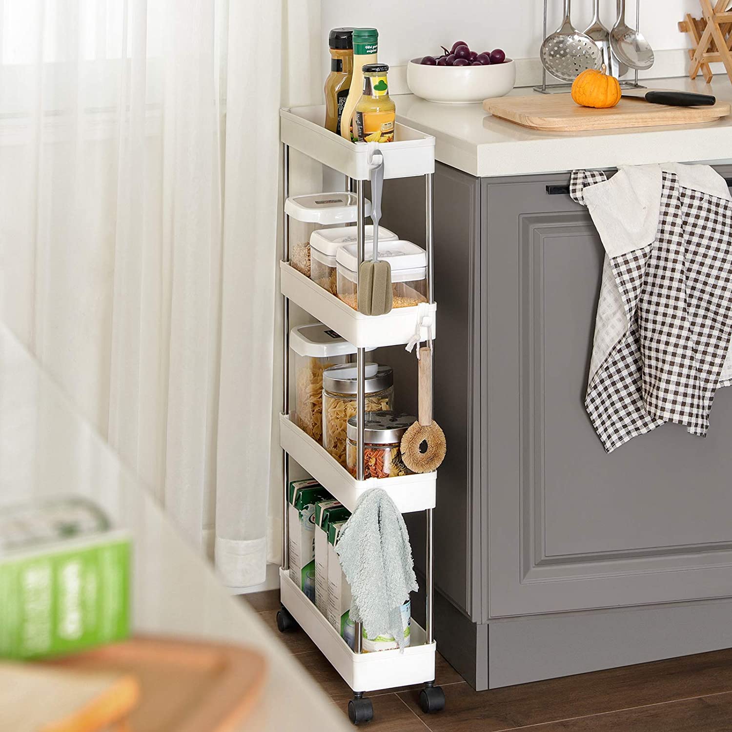 Space Saving 4-Tier Storage Trolley White - TARHUS