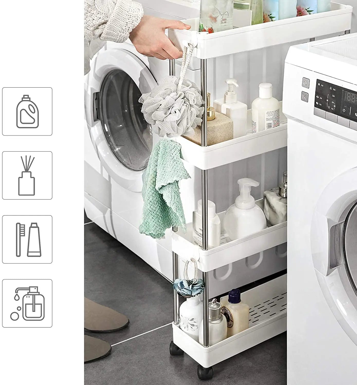 Space Saving 4-Tier Storage Trolley White - TARHUS