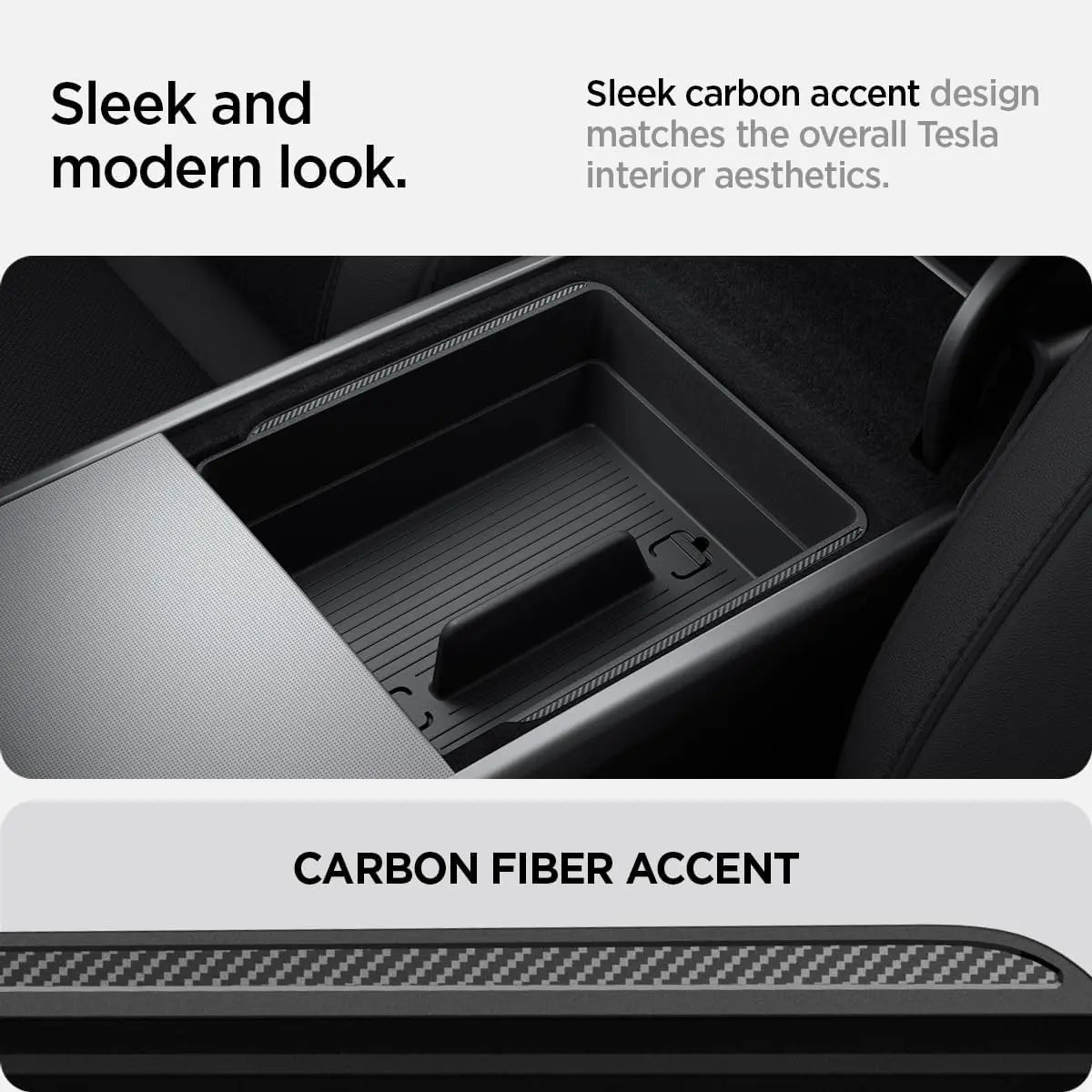 Spigen One-Tap Hidden Storage Box – Carbon Edition Console Organizer for Tesla Model Y (2025/2026 Juniper) & Model 3 (2024/2025 Highland) - TARHUS