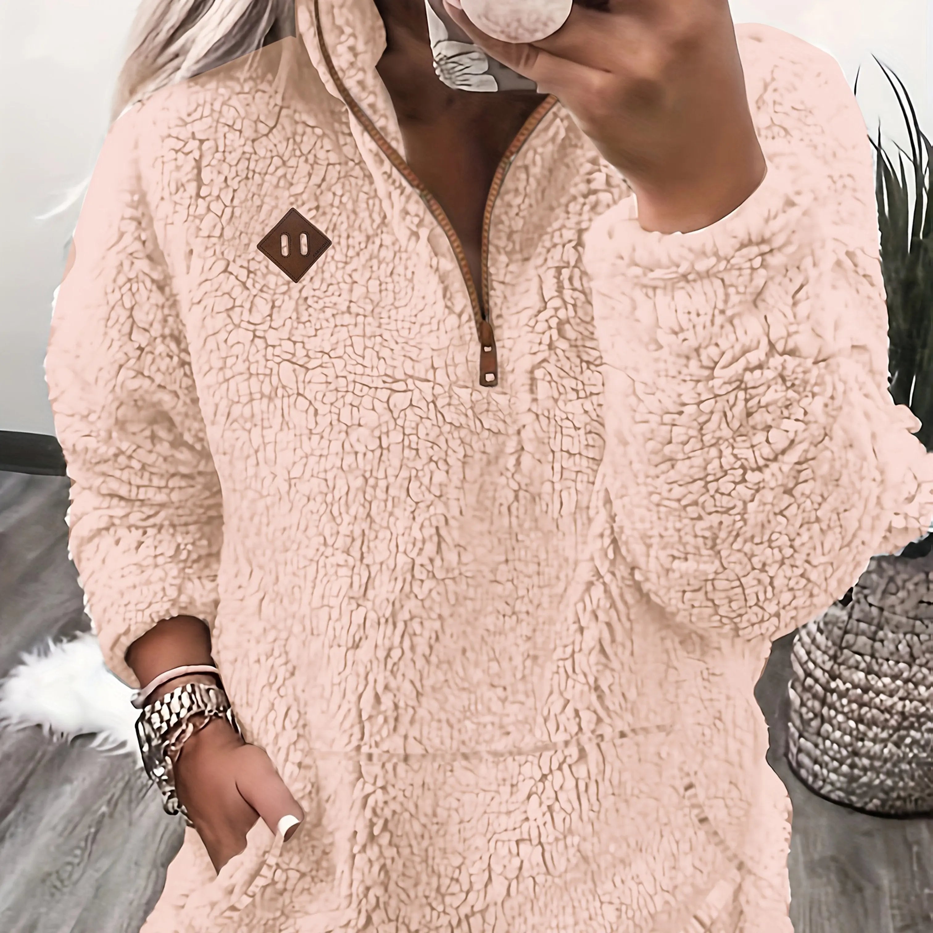 Maddy™ Women’s Fleece Half-Zip Pullover – Cozy Shearling Knit Sweatshirt with High Neck - TARHUS