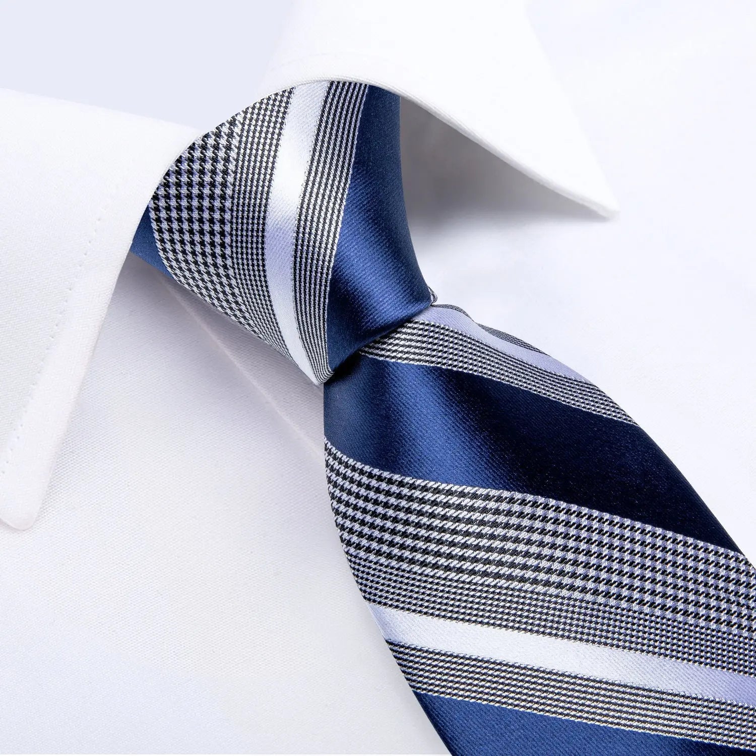Royal Blue and Gray Striped Tie, Pocket Square and Cufflinks TARHUS tie sets