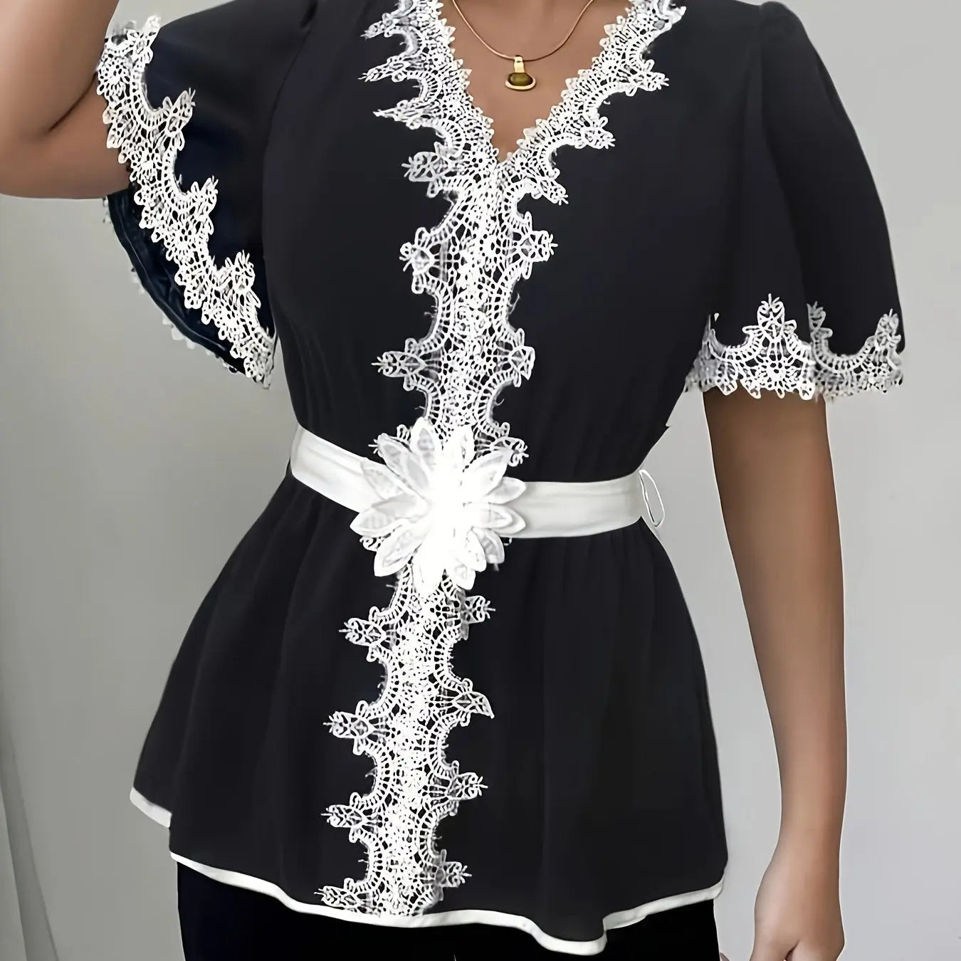 Elegant Lace Trim Blouse for Women – Long Sleeve, Lightweight, Stylish Office & Casual Top - TARHUS