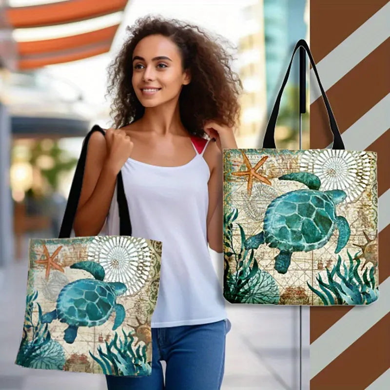 Coralia | Ocean Turtle Tote Bag – Reusable Shoulder Bag for Shopping & Travel TARHUS Tote Bag
