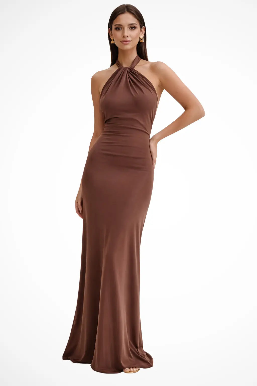 Celeste | Women Halter Neck Twisted Knot Open Back Bodycon Wedding Guest Maxi Dress TARHUS Maxi Dress