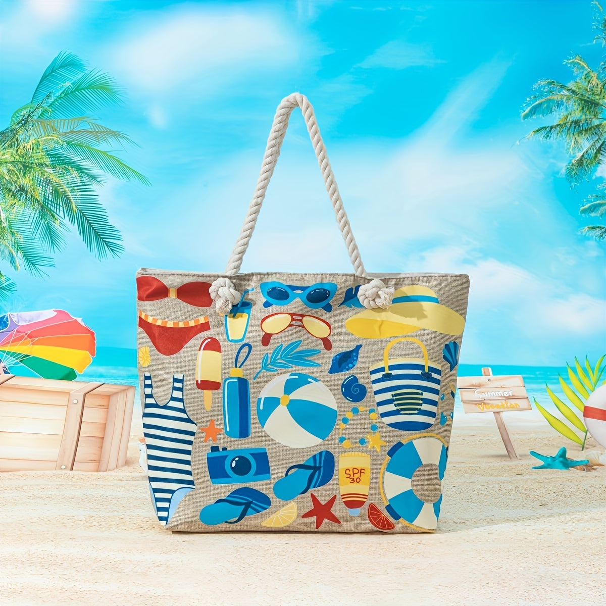 Amara | Blue Mandala Print Tote Bag – Casual Rope Handle Shoulder Bag TARHUS Shoulder Bag