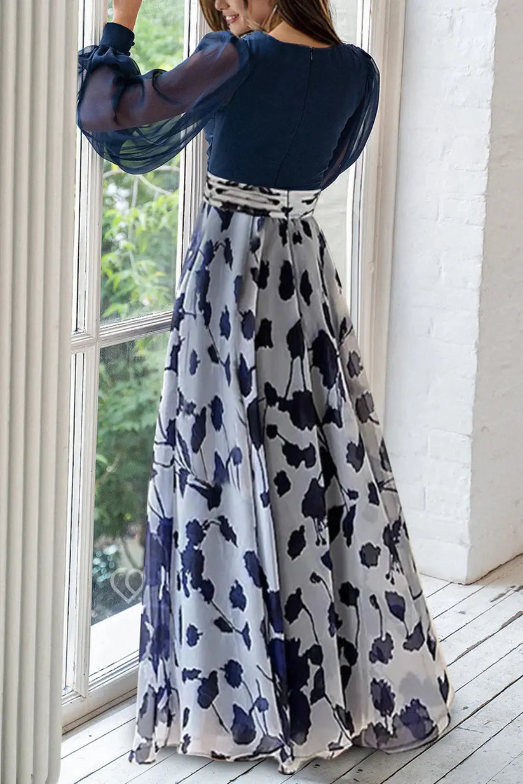 Valentina | Women V Neck Balloon Sleeve Floral Print Maxi Wedding Guest Dress TARHUS Mother of the Bride Dresses