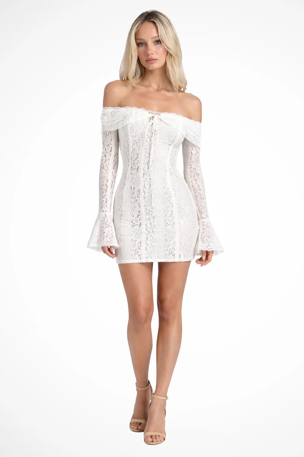 Eli | Women Off Shoulder Lace Long Sleeve Wedding Guest Mini Dress TARHUS Mini Dresses