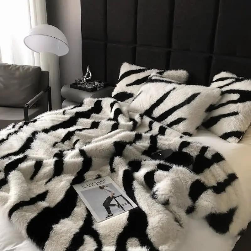 Modern Zebra Print Faux Fur Blanket - TARHUS