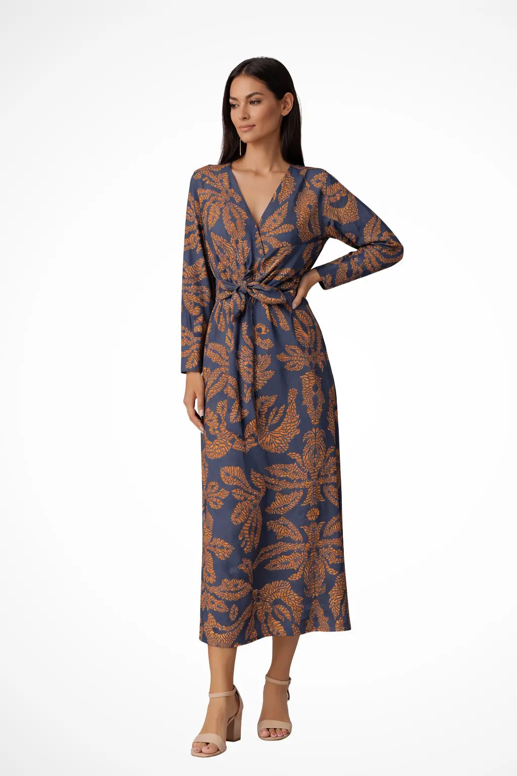 Aria | Women Wedding Guest Tie Waist Maxi Dress with Long Sleeves TARHUS Dresses