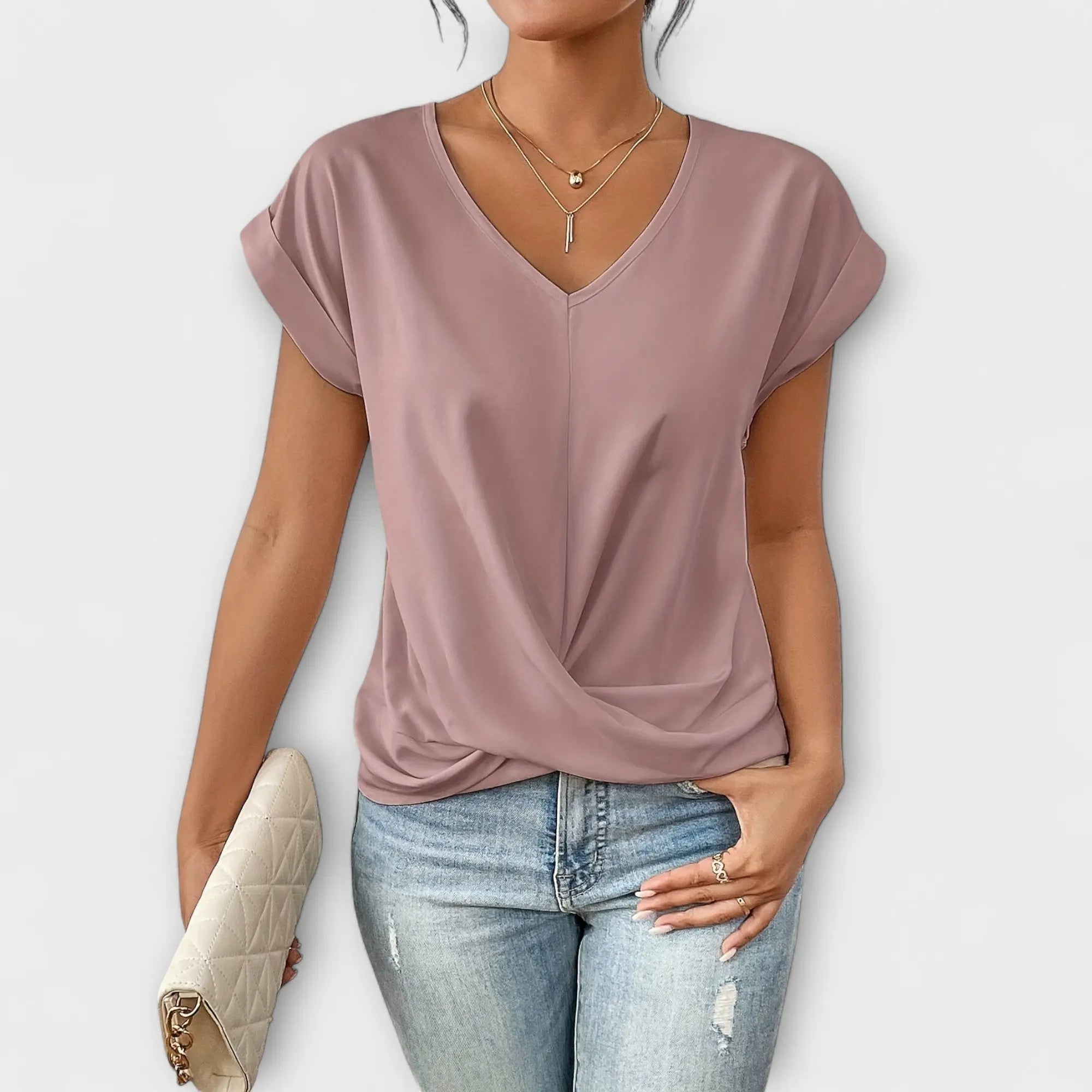 Eloise - V-neck Top with Knot Detail - TARHUS