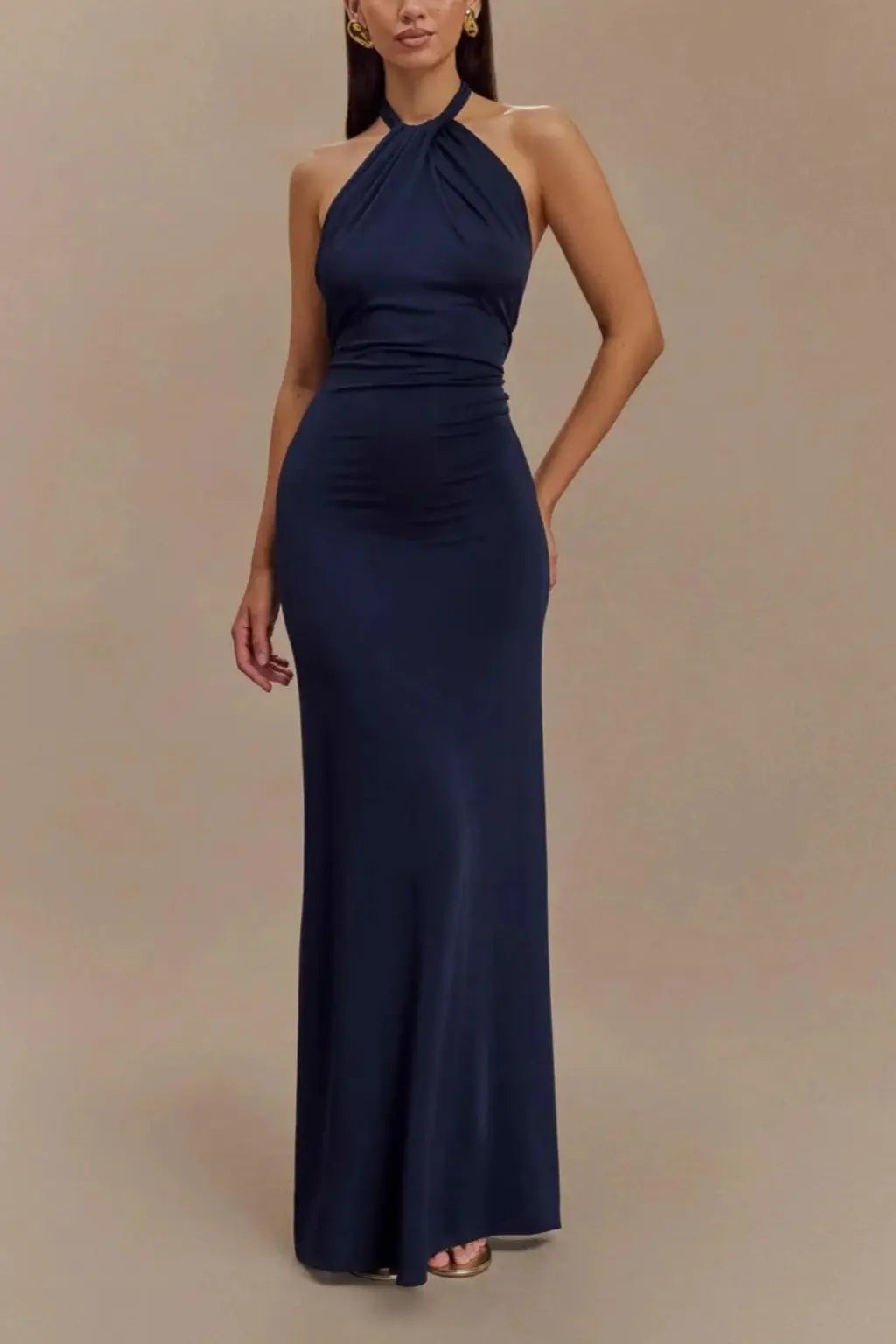 Celeste | Women Halter Neck Twisted Knot Open Back Bodycon Wedding Guest Maxi Dress TARHUS Maxi Dress