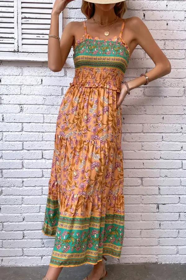 Bohemia Print Ruffle Hem Maxi Dress - TARHUS