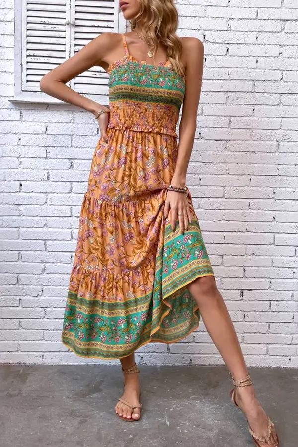 Bohemia Print Ruffle Hem Maxi Dress - TARHUS