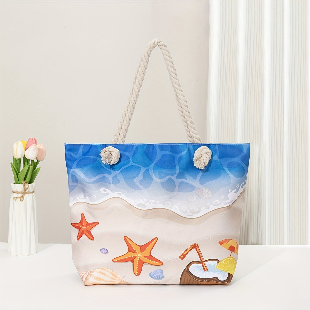 Amara | Blue Mandala Print Tote Bag – Casual Rope Handle Shoulder Bag TARHUS Shoulder Bag