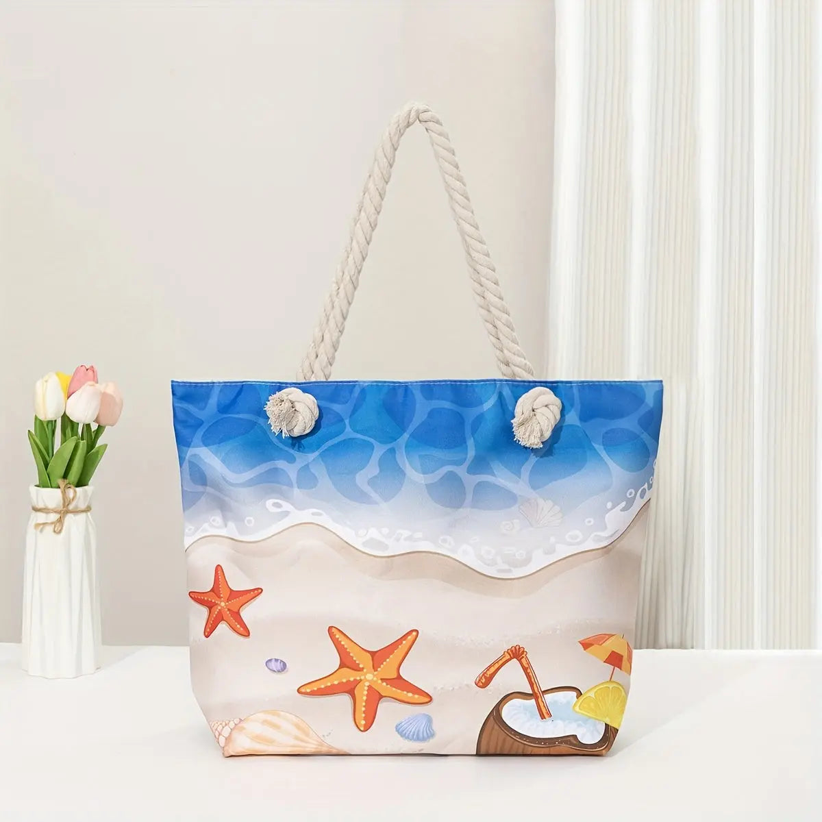 Amara | Blue Mandala Print Tote Bag – Casual Rope Handle Shoulder Bag TARHUS Shoulder Bag