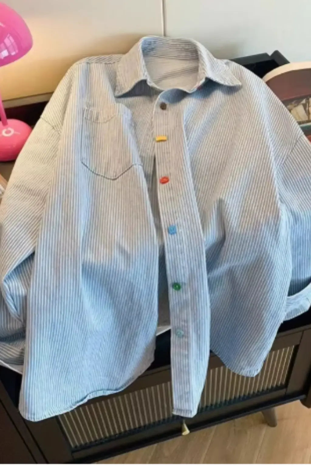Elodie | Women Oversized Long Sleeve Striped Button Down Denim Shirt TARHUS Blouses