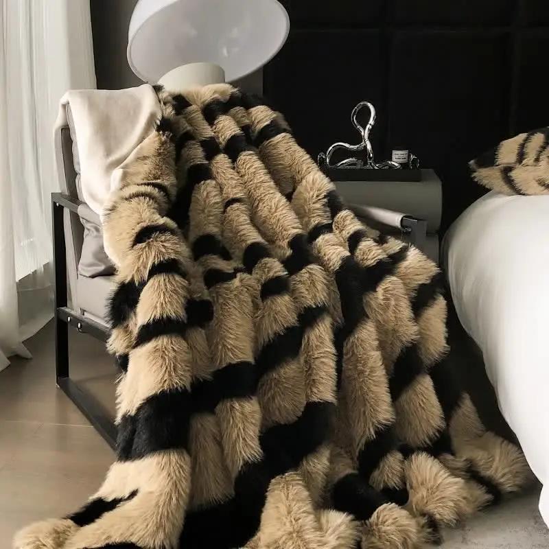 Modern Zebra Print Faux Fur Blanket - TARHUS