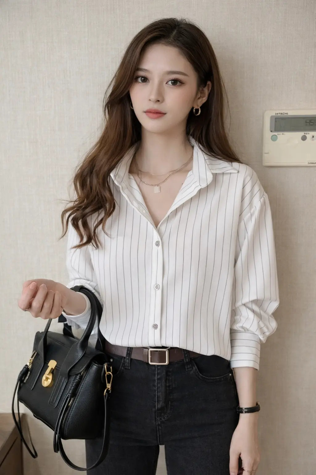 Nella | Women Turn Down Collar Long Sleeve Striped Shirt TARHUS