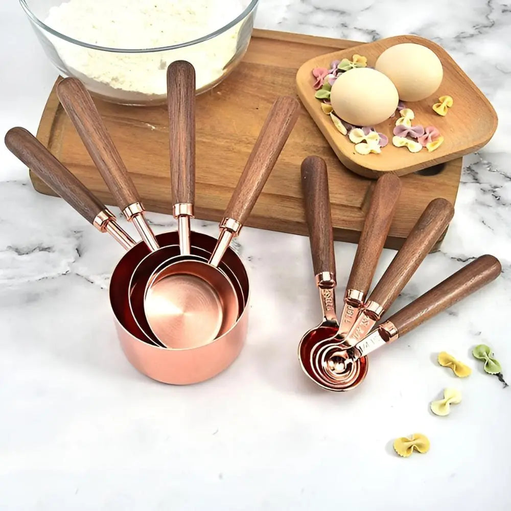 Copper Measuring Set | Cups & Spoons – Walnut Handle Kitchen Tools TARHUS Cooking Utensils