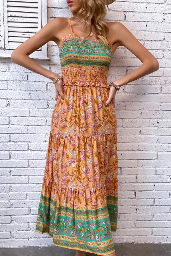 Bohemia Print Ruffle Hem Maxi Dress - TARHUS