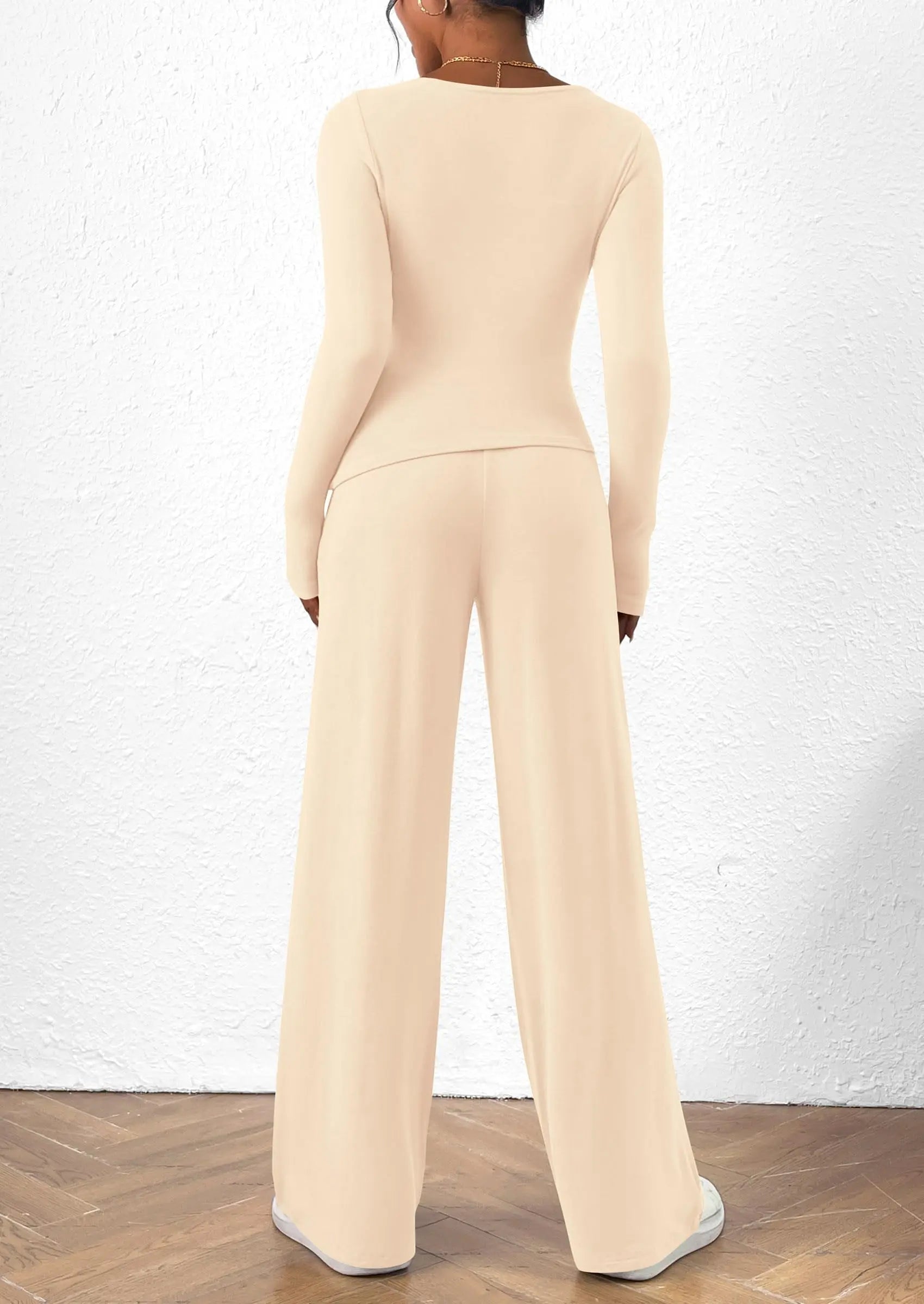 Long Sleeve T-Shirt Wide Leg Pants Casual 2 Piece Sets - TARHUS