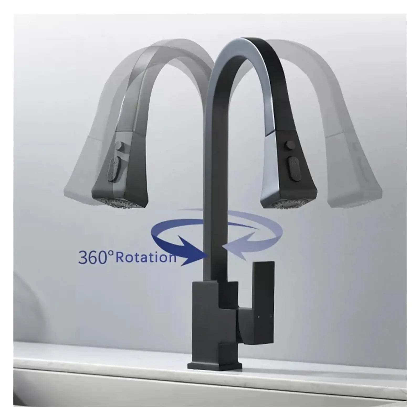 360° Swivel Pull-Out Kitchen Faucet In Black - TARHUS