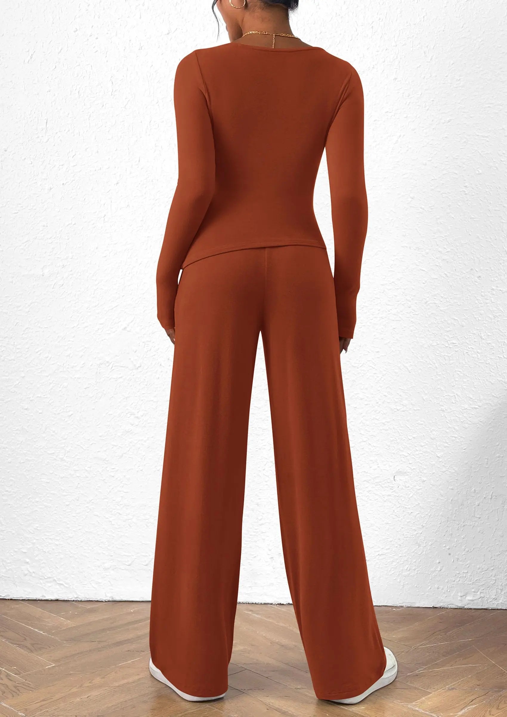 Long Sleeve T-Shirt Wide Leg Pants Casual 2 Piece Sets - TARHUS