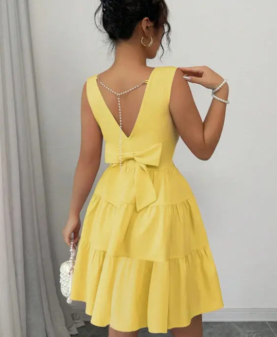 Butter Mini Dress with Tiered Skirt for Women TARHUS SS - Womens - Mini Dress