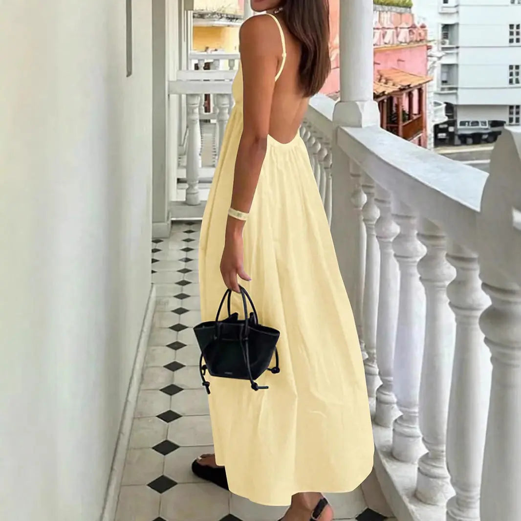 Butter Yellow Summer Cotton Maxi Dress for Women TARHUS SS - Womens - Maxi Dress