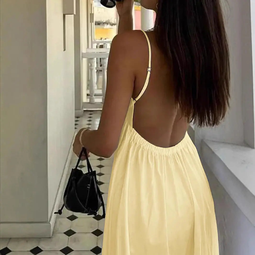 Butter Yellow Summer Cotton Maxi Dress for Women TARHUS SS - Womens - Maxi Dress