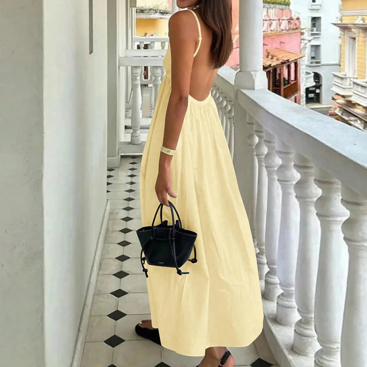Butter Yellow Summer Cotton Maxi Dress for Women TARHUS SS - Womens - Maxi Dress