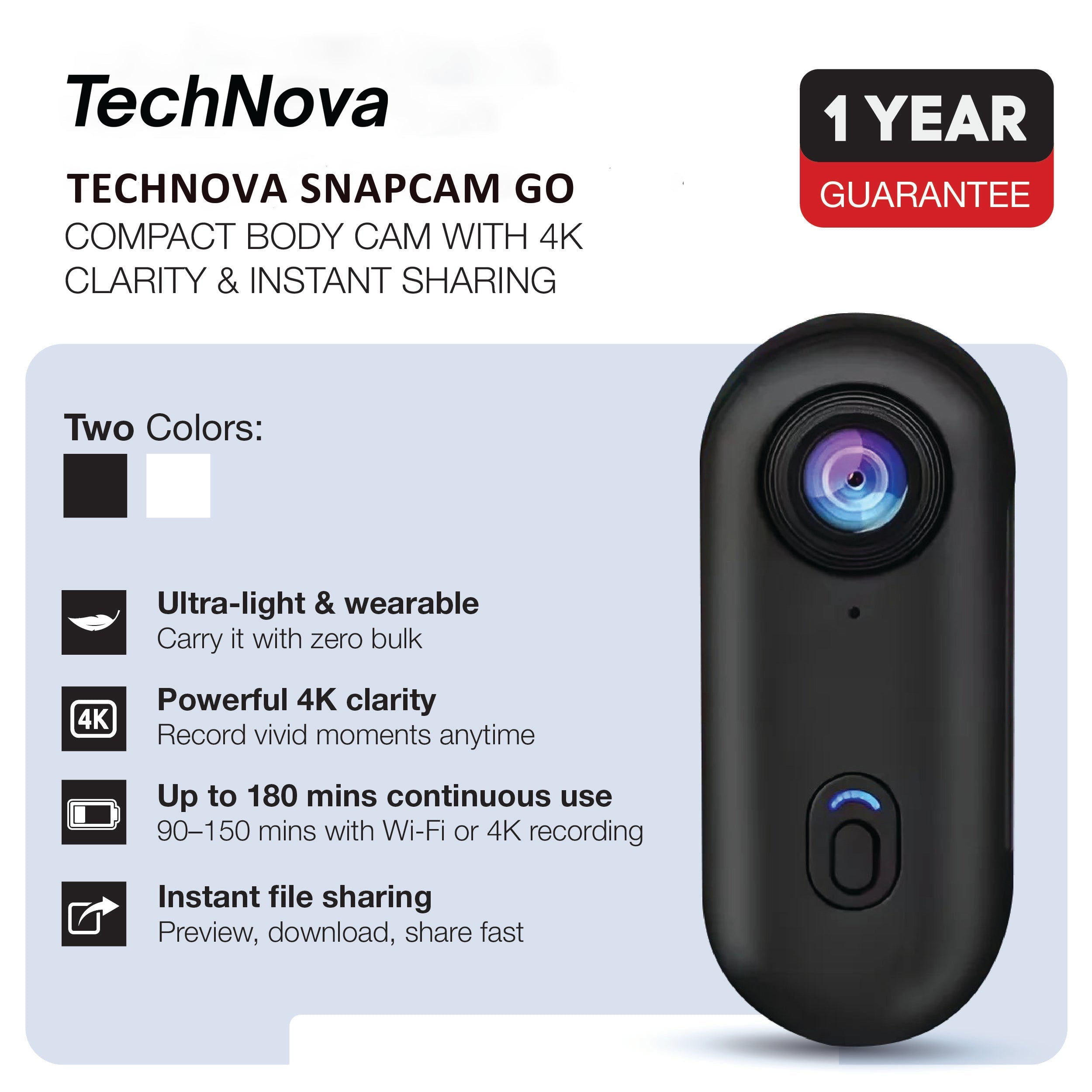 SnapCam GO 4K Wearable Action Camera – Hands-Free POV Video Recorder with Clip-On Mount | Ultra-Compact, Lightweight, Waterproof TARHUS Electronics & Gadgets