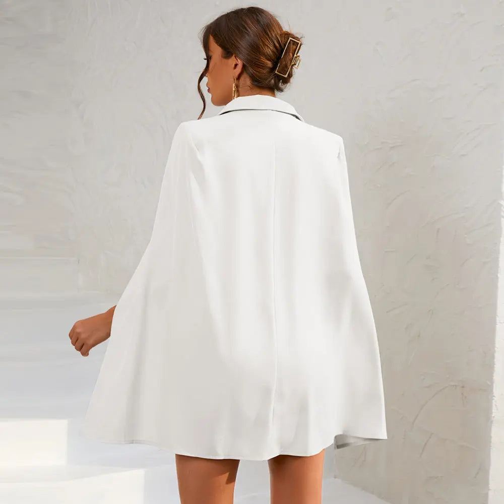 Cape Blazer Mini Dress with Belt and Gold Button Detail TARHUS Dresses