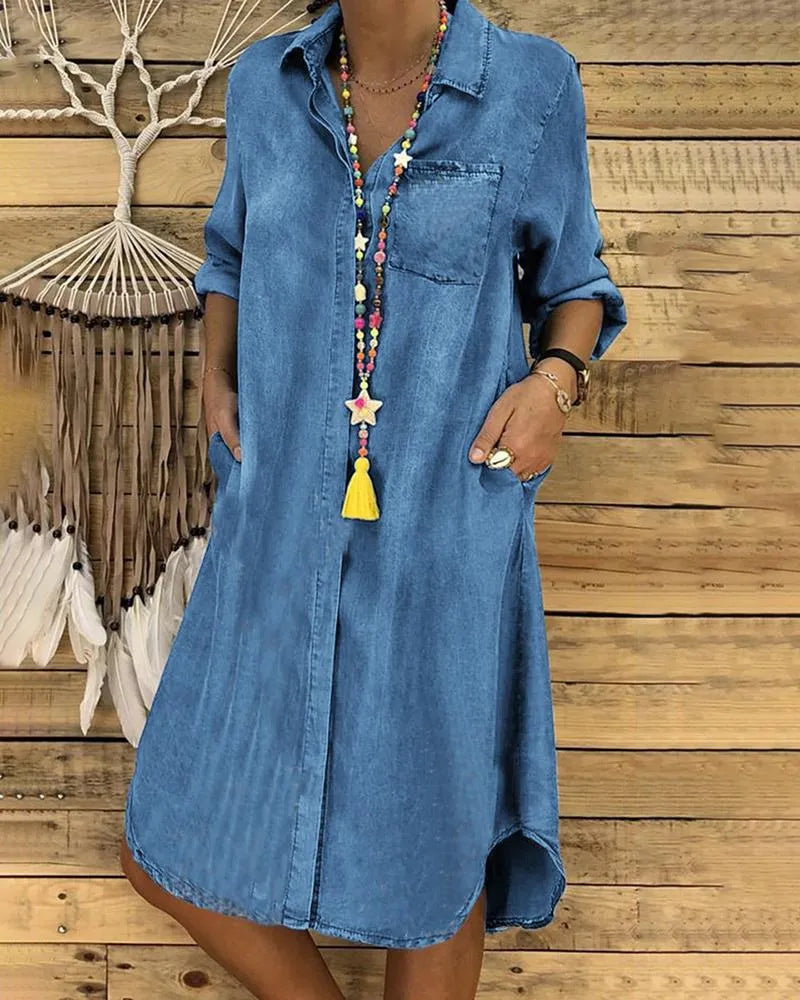 Stylish Casual Denim Shirt Dress with Comfortable Fit TARHUS Midi Dresses (Women)