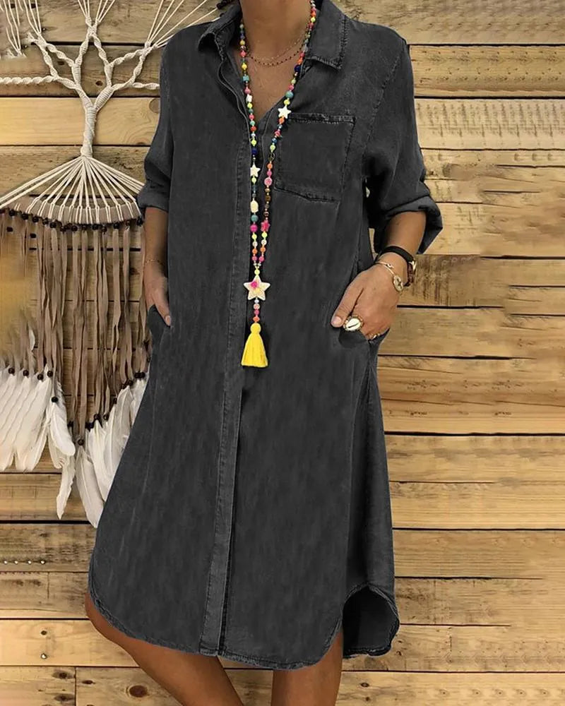 Stylish Casual Denim Shirt Dress with Comfortable Fit TARHUS Midi Dresses (Women)