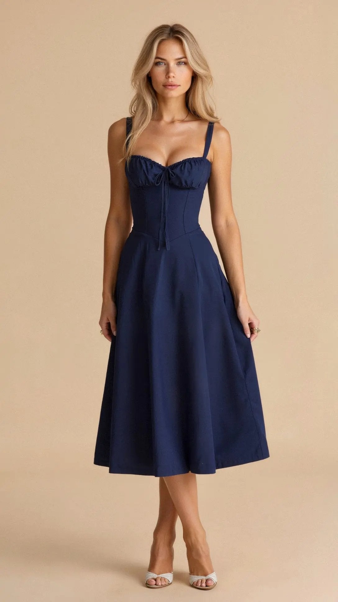 Charlotte's Midi Dress with Sweetheart Neckline and Floral Pattern - TARHUS
