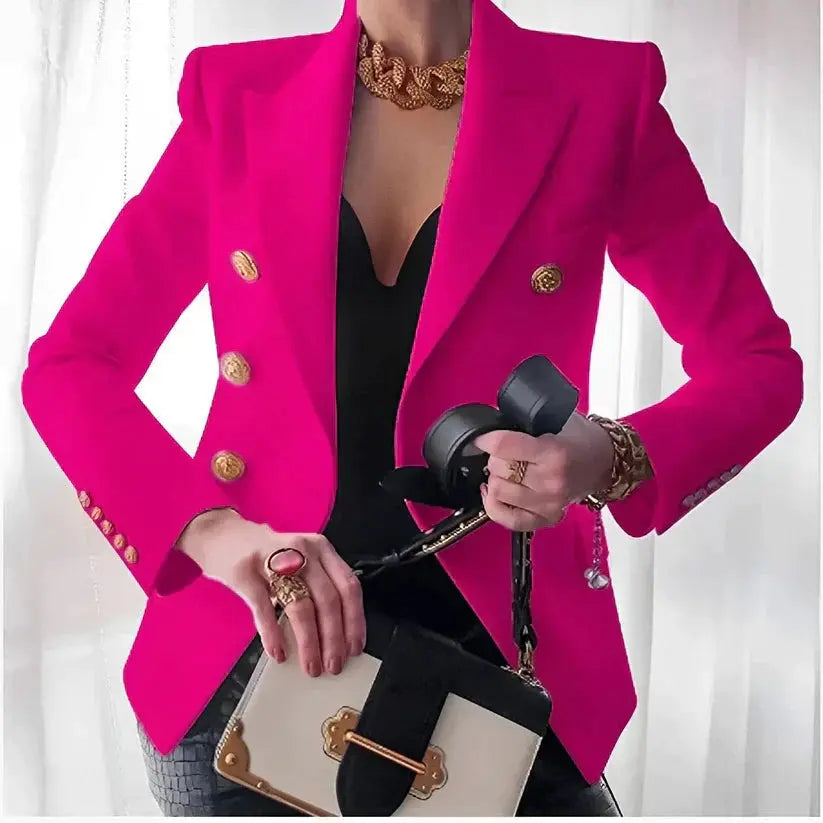 Cindy's Double-Breasted Blazer with Gold Buttons and Tailored Fit - TARHUS