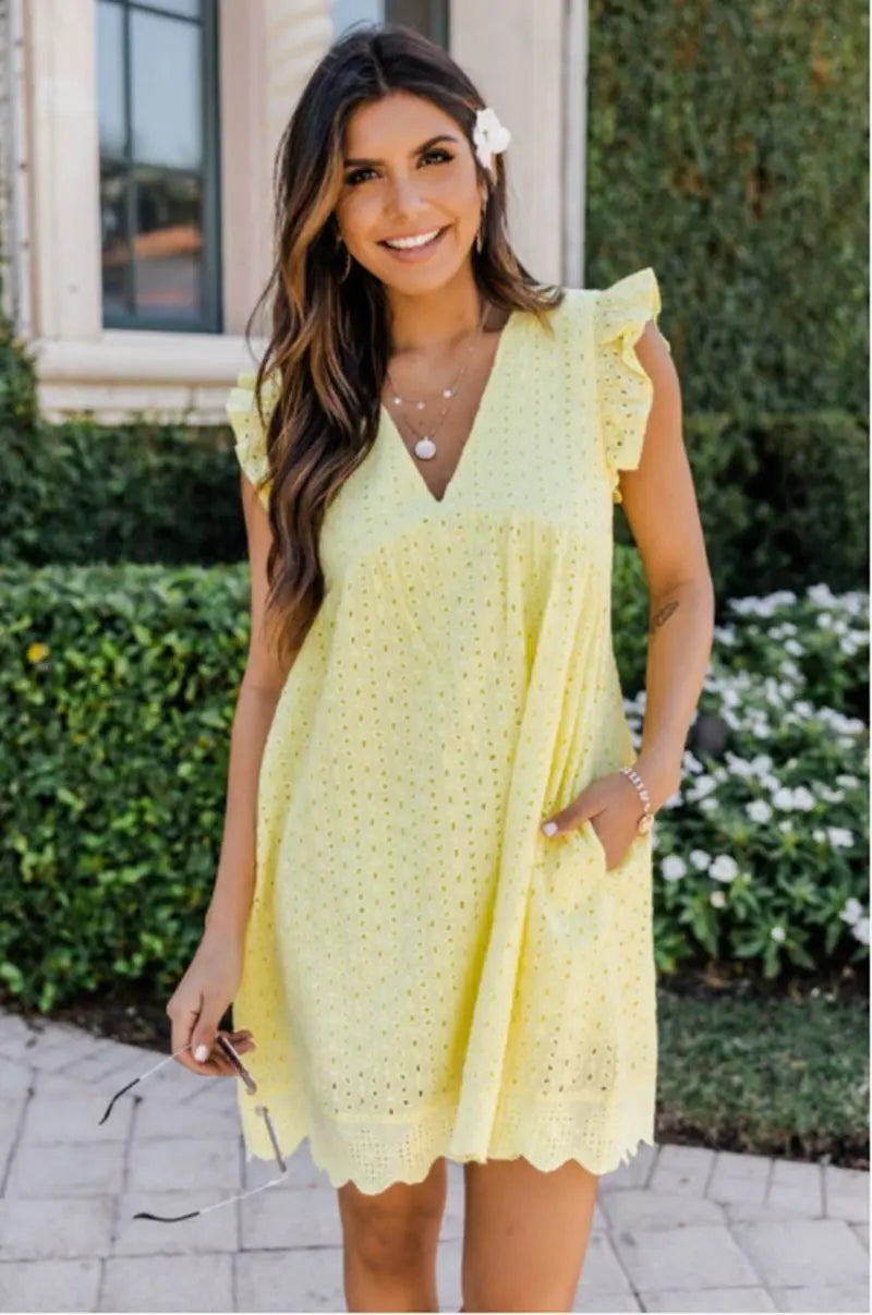 Cotton Eyelet Mini Dress with Scalloped Hem for Women TARHUS SS - Womens - Mini Dress