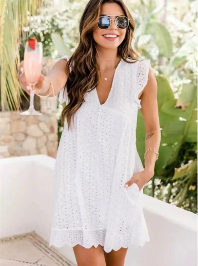 Cotton Eyelet Mini Dress with Scalloped Hem for Women TARHUS SS - Womens - Mini Dress