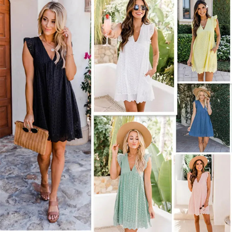 Cotton Eyelet Mini Dress with Scalloped Hem for Women TARHUS SS - Womens - Mini Dress
