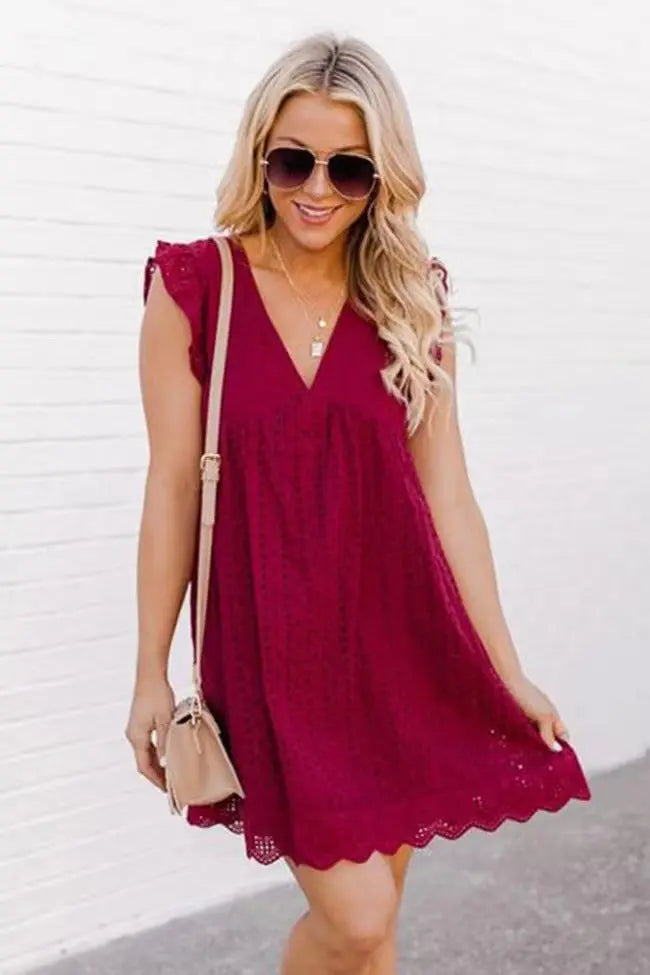 Cotton Eyelet Mini Dress with Scalloped Hem for Women TARHUS SS - Womens - Mini Dress