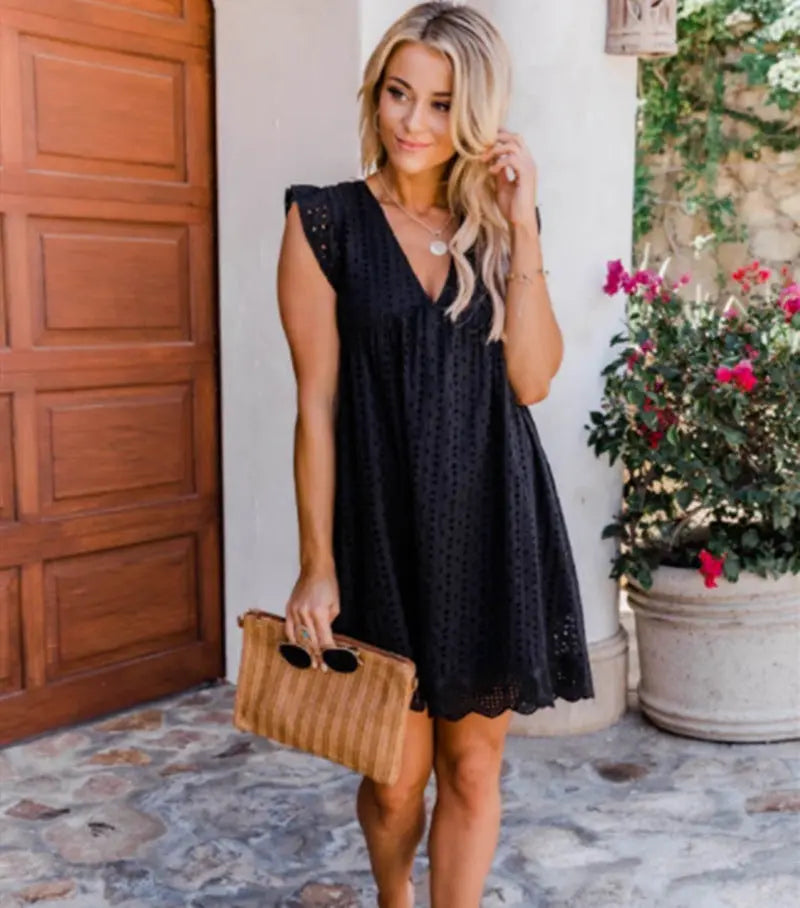 Cotton Eyelet Mini Dress with Scalloped Hem for Women TARHUS SS - Womens - Mini Dress